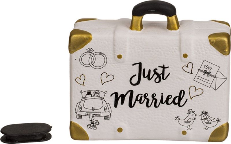Spaarpot koffer just married voor bruiloft en huwelijk