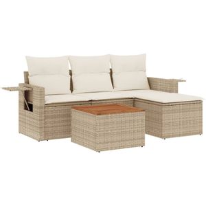 vidaXL Loungeset 5-delig - Poly Rattan - Beige Tuinlounge Set - Lounge Set - Buitendecoratie - Buitenkamer - Garden Furniture