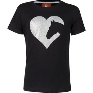 Red Horse T-Shirt Toppie Zwart - Silver glitter paard