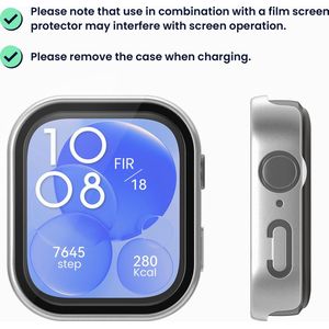 kwmobile 2x cover geschikt voor Huawei Watch Fit 3 - Fitnesstracker cover van gehard glas en kunststof frame set zilver / oudroze