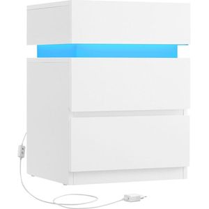 FURNIBELLA - Luxe Nachtkastje met LED-Verlichting, Soft-Close Lades en USB-Oplaadpoorten-wit