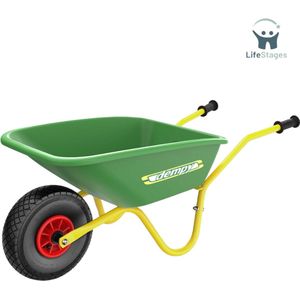 LifeStages - Kinder Kruiwagen - Kinderkruiwagen - Voor Kinderen Vanaf 3 Jaar - Belastbaar Tot 25kg - Metalen Frame/Kunststof Bak - Dempy - Groen/Geel