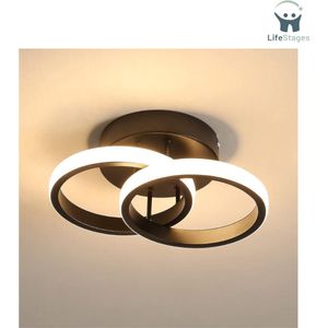 LifeStages - Ceiling Lamp - LED Plafondlamp - 2 Lichtpunten - Modern Rond Ontwerp - Lichtkleur Warm Wit 3000K - 22 W LED Lamp - Siliconen Afdekking - LED Lamp Voor Woonkamer - Slaapkamer - Keuken - 2 LED Ringen - Warm Wit Licht