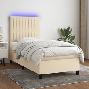 The Living Store Boxspring Bed - Crème - 90 x 200 cm - Verstelbaar hoofdbord - LED-verlichting - Pocketvering matras - Huidvriendelijk topmatras