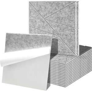 18 stuks Akoestische panelen Vierkante Driehoek Wandpanelen Geluidspanelen Plaktegels lichtgrijs
