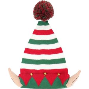 Inovra ® Feestelijke Gebreide Kerstman Muts met Oren en Belletjes voor Kerstmis
