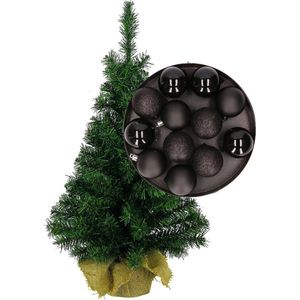 Mini kerstboom/kunst kerstboom H35 cm inclusief kerstballen zwart - Kerstversiering
