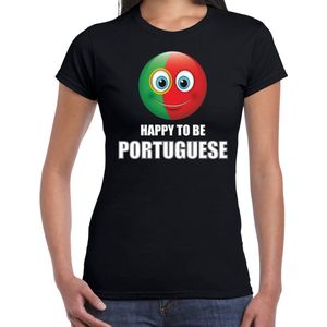 Portugal Happy to be Portuguese landen t-shirt met emoticon - zwart - dames - Portugal landen shirt met Portugese vlag - EK / WK / Olympische spelen outfit / kleding L