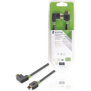 High Speed HDMI Cable with Ethernet HDMI Connector - HDMI Connector right-angled 2.00 m grey