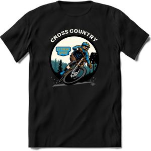 Cross Country | TSK Studio Mountainbike kleding Sport T-Shirt | Blauw - Oranje | Heren / Dames | Perfect MTB Verjaardag Cadeau Shirt Maat 3XL