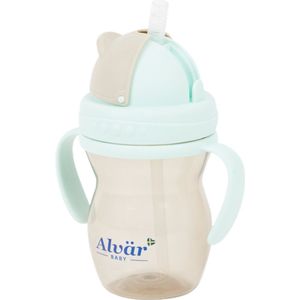 Baby drinkbeker met rietje / limonadebeker - Mint met grijze dop / Transparant - Kunststof - 275 ml