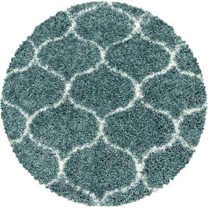 Flycarpets Azure Rond Vloerkleed Berber Motief - Blauw / Crème - Hoogpolig - Woonkamer - 120x120 cm