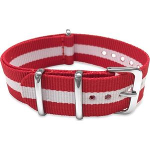 Max Horlogeband 5 NTS035 Nato Horlogeband - Ø20 mm - Rood / Wit / Zilverkleurig