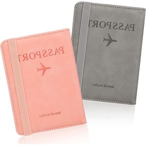 Passport Holder with Card Slots RFID Blocking - Leather Travel Documents Organizer for Women Men (2 Pcs, Multicolor)