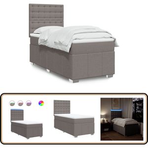 vidaXL Boxspring met matras stof taupe 100x200 cm Boxspring - Tweepersoons Bed - Slaapcomfort - Led Verlichting - Taupe