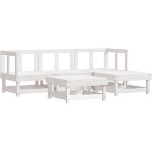 vidaXL 5-delige Loungeset - Massief Grenenhout - Wit Loungeset - Tuinset - Buitenmeubel - Hout Meubel - Grenenhout