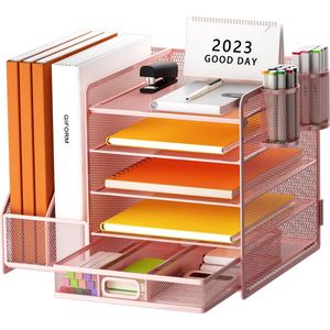 Selbro ® Bureau-organizer met Meerdere Functies en Extra Opbergruimte voor Kantoorbenodigdheden in Stijlvol Roze Design
