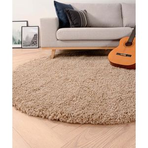 Rond hoogpolig vloerkleed shaggy Grand effen - beige 120 cm rond