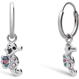 Lucardi Kinder Zilveren kinderoorringen zeepaard zirkonia emaille - Oorbellen - 925 Zilver - Zilverkleurig