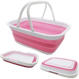 9,2 l opvouwbare handige badkuip - draagbare picknickmand / krater - opvouwbare boodschappentas - ruimtebesparende opbergcontainer (wit/roze)