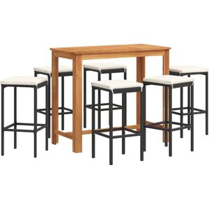 vidaXL 7-delige Tuinbarset massief acaciahout en poly rattan zwart - Bartafel - Bartafels - Statafel - Hoge Tafel
