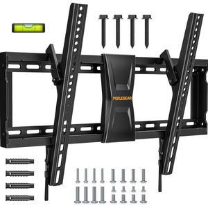 TV-muurbeugel voor de meeste 37-82 inch tv's tot 60 kg, kantelbare tv-houder voor platte of gebogen tv's, max. VESA 600 x 400 mm, met verstelbare trekkoorden