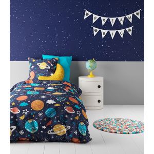 Mistral Home - Dekbedovertrek kids - 50% katoen 50% viscose - Duurzaam - 140x200+65x65cm - Planeten space - Blauw