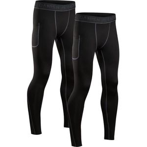 Compressiebroeken, voor Heren, Basislaag voor Trainen, set van 2 - sport leggings - kleur zwart - maat XXL