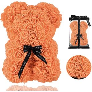 ZeyMem | Rozen beer Oranje Incl. Gift Box | 25 cm | Valentijnsdag cadeau | Moederdag | Roos | Cadeau | Bloem | Verjaardag | Jubilea | Cadeau Voor haar | Valentijn | Rozenbeer