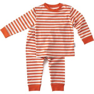 Little Label - Baby pyjama set - orange red stripes - 12M/80 - maat: 80 - bio-katoen