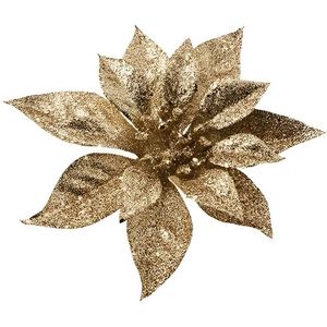 Cosy & Trendy Kerstboomversiering bloem op clip gouden kerstster 18 cm