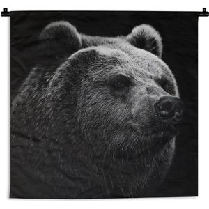 WandkleedDieren - zwart-wit portret van een beer op een zwarte achtergrond Wandkleed katoen 150x150 cm - Wandtapijt met foto