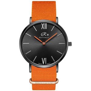 REITSMAN Rijn  Zwart  /  Zwart gespiegeld  -  W00.1930ORNS  -  Horloge - Oranje - Nylon - Ø40 mm