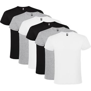 6 Pack Roly Atomic Basic T-Shirt 100% katoen, single jersey, 150 gsm Ronde hals wit / grijs / zwart Maat L