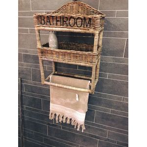 Badkamer bathroom rek - Riet - Opbergrek - Wandrek - Rattan