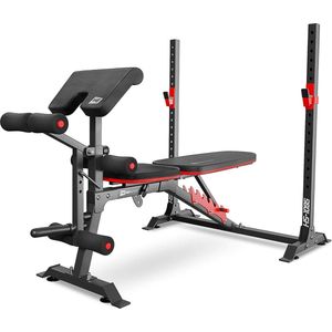 Hop-Sport HS-1095 Verstelbare Halterbank met Halterrek en Curltafel - Multifunctionele Trainingsbank voor Bankdrukken, Core Training en Spieropbouw Thuis - Ideaal Voor Effectieve Full-Body Workouts