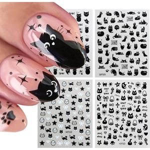 Schattige Zelfklevende Nagelstickers - Set van 4 in Zwart met Nageltattoos voor Kinderen