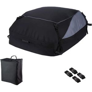Wildor® Dakkoffer - Opvouwbare Dakkoffer Zwart - 105x90x45cm - Universeel - Waterdichte Auto Daktas - Flexibele Dakkoffer Zwart - Oxford 600+ PVC Binnenvoering - Incl. 6 Bevestigings Riemen - Dak koffer