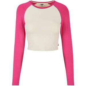 Urban Classics - Organic Cropped Retro Baseball Longsleeve top - 4XL - Ivoorkleurig/Roze