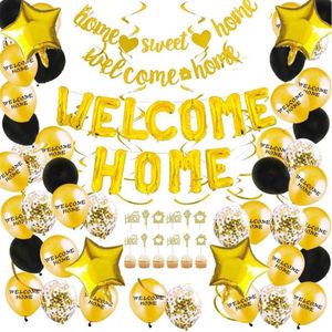 Goud Welkom Thuis Versiering - Welcome Home - Surprise Party Pakket - Welkom thuis slinger - Welkom thuis ballonnen - Welkom thuis versieringen