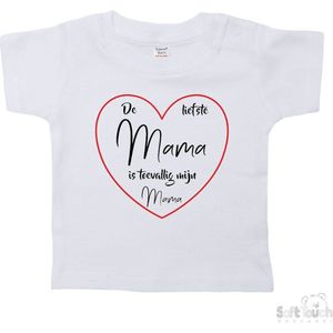 Soft Touch T-shirt Shirtje Korte mouw ""De liefste mama is toevallig mijn mama"" Unisex Katoen Wit/roze/zwart Maat 62/68
