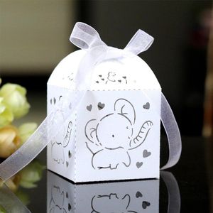 DW4Trading Geschenkdoosjes Olifant - Cadeaudoosjes met Strikje - Babyshower - 5 Stuks - 5x5x5 cm - Parelmoer Wit