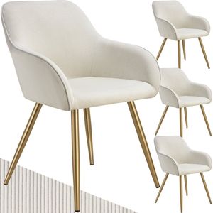 tectake® 4 x Stoel | Gestoffeerde Woonkamerstoel met cordlook - creme/goud | Designstoel, Loungestoel | Draagvermogen tot 120kg