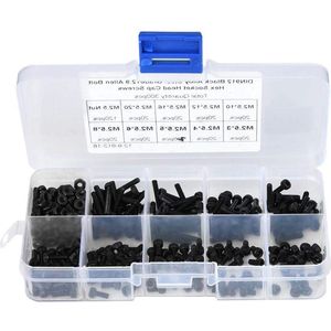 300 stks inbusbout M2.5 x 3-20mm 12.9 zwart gelegeerd staal inbusbout met zeskantkopbout met moer