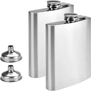 2 x roestvrijstalen heupfles en trechter, 227 ml, outdoor heupfles voor wandelen, bruiloft, camping, klimmen, picknick