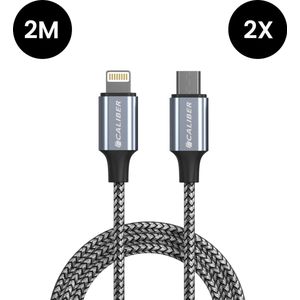 2 x iPhone kabel geschikt voor Apple iPhone - USB C naar Lightning Kabel - 2 meter - snelladen - PD 3.0 - iPhone oplader kabel - Sterke Nylon Oplaadkabel - Geschikt voor Apple iPhone & iPad - Data en Snelladen (CL-CL2-2PACK)