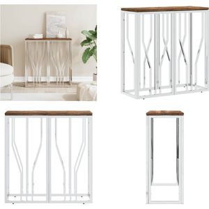 vidaXL Wandtafel roestvrij staal en massief gerecycled hout zilver - Wandtafel - Wandtafels - Banktafel - Haltafel