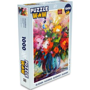 Puzzel Bloemen - Kleurrijk - Bloempot - Olieverf - Legpuzzel - Puzzel 1000 stukjes volwassenen