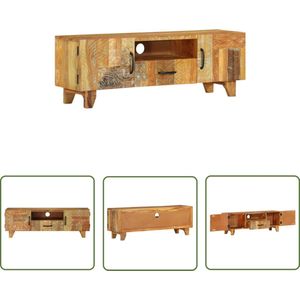 The Living Store Tv-meubel handgesneden 120x30x40 cm massief gerecycled hout - Tv-meubel - Vintage Meubilair - Houten Tv-stand - Retro Tv-meubel - Landelijk Tv-meubel