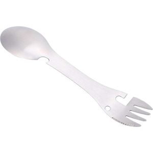 Multifunctional Spoon Fork Bottle Opener Sawtooth Cutter Cookware Set for Camping Picnic Office - 5 in 1 .